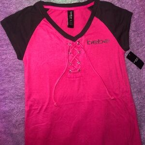 Bebe Rhinestone Lace Up Pink and Gray Night Dress